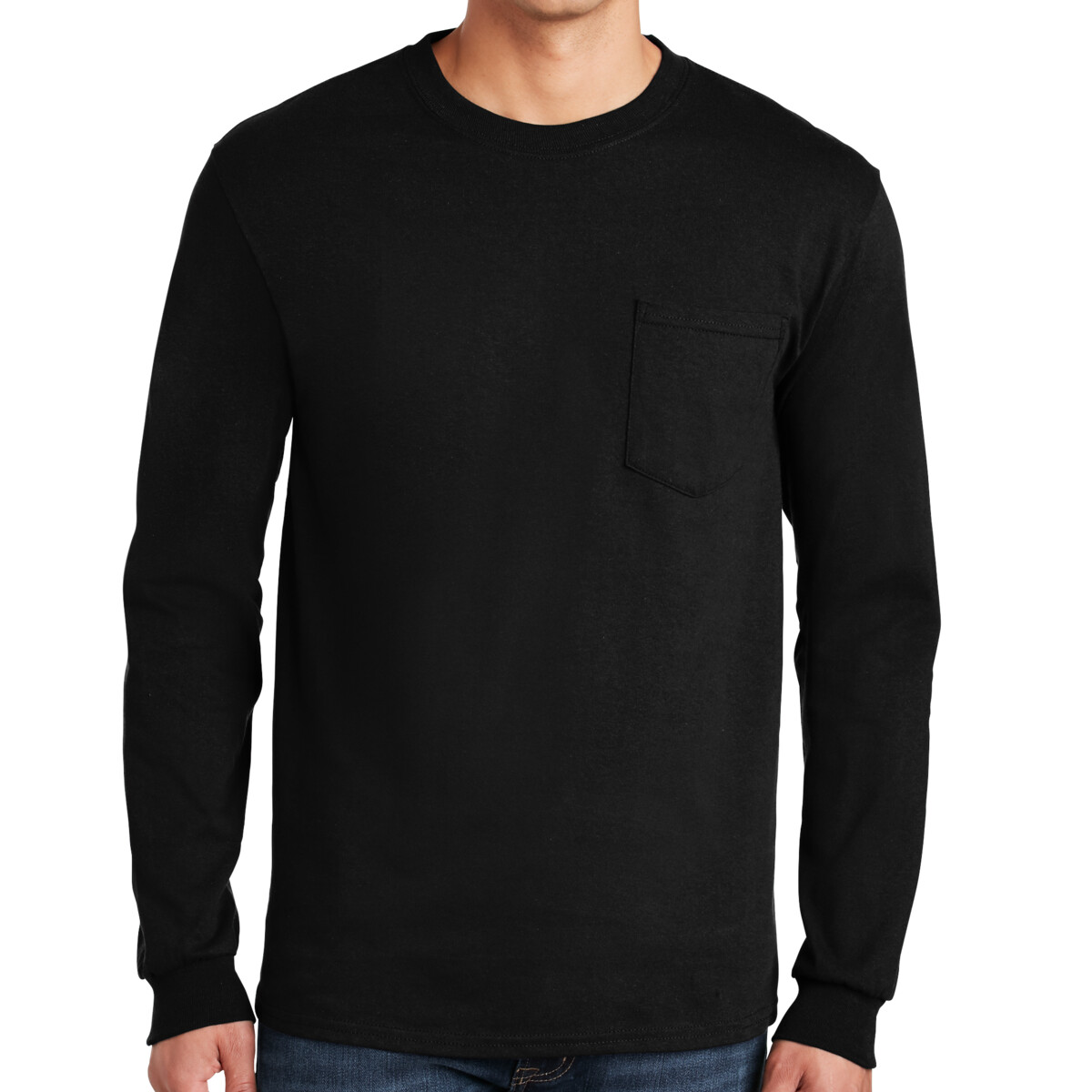 Custom No Minimum Gildan Ultra Cotton 100% Cotton Long Sleeve T-Shirt with Pocket 2410 Front View