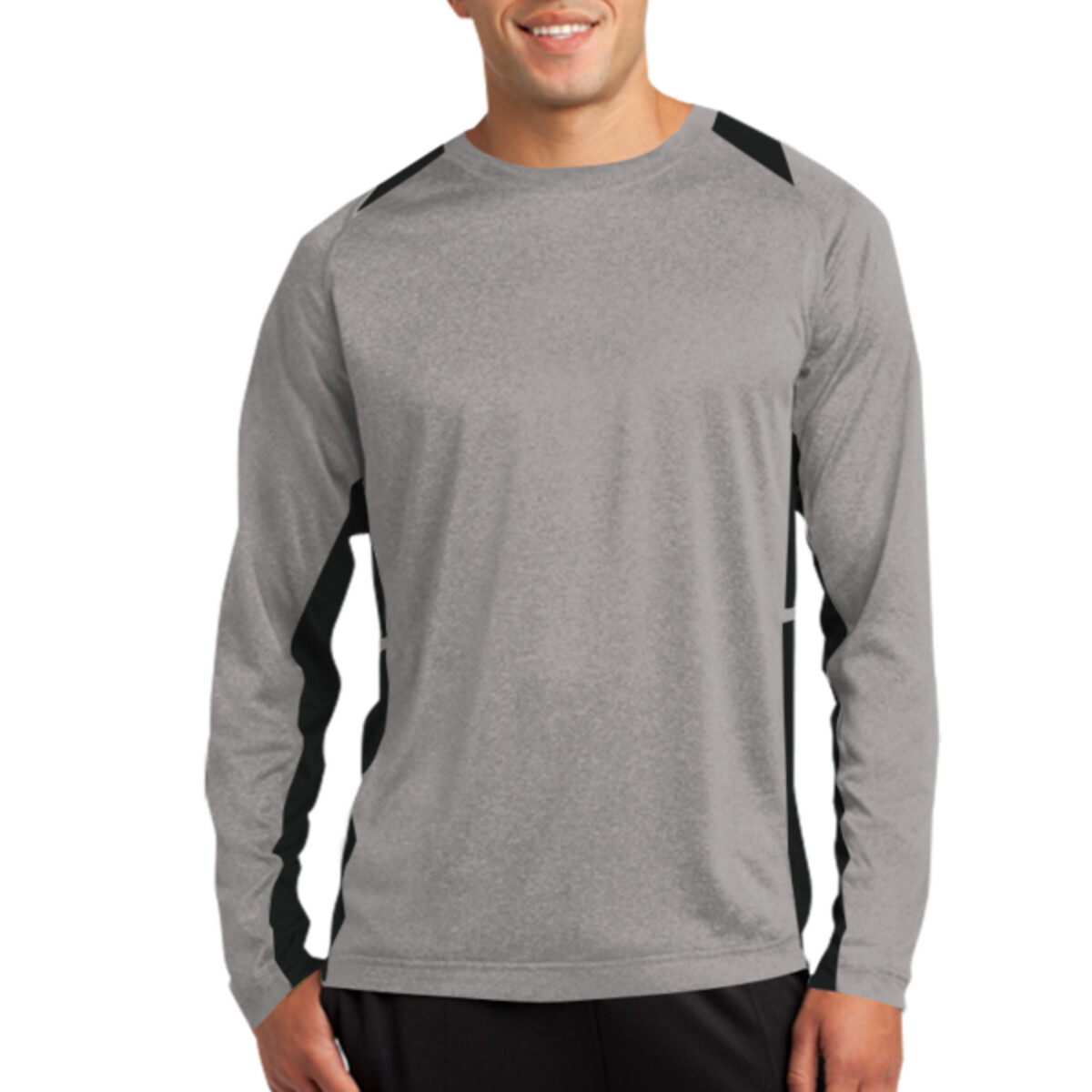 Custom No Minimum Sport-Tek Long Sleeve Heather Colorblock Contender Tee ST361LS Front View