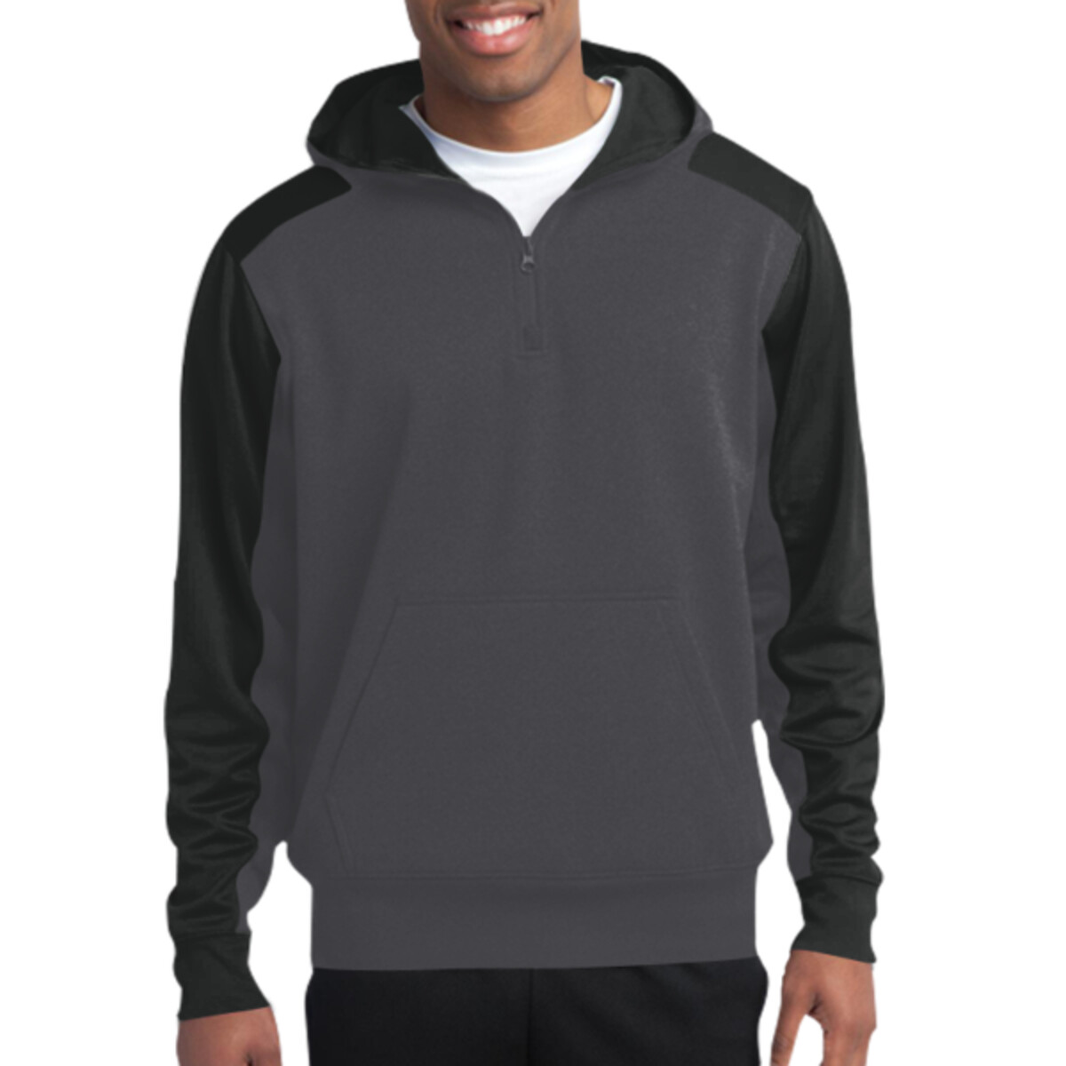 Custom No Minimum Sport-Tek Tech Fleece Colorblock 1/4 Zip Hooded Sweatshirt ST249 Front View