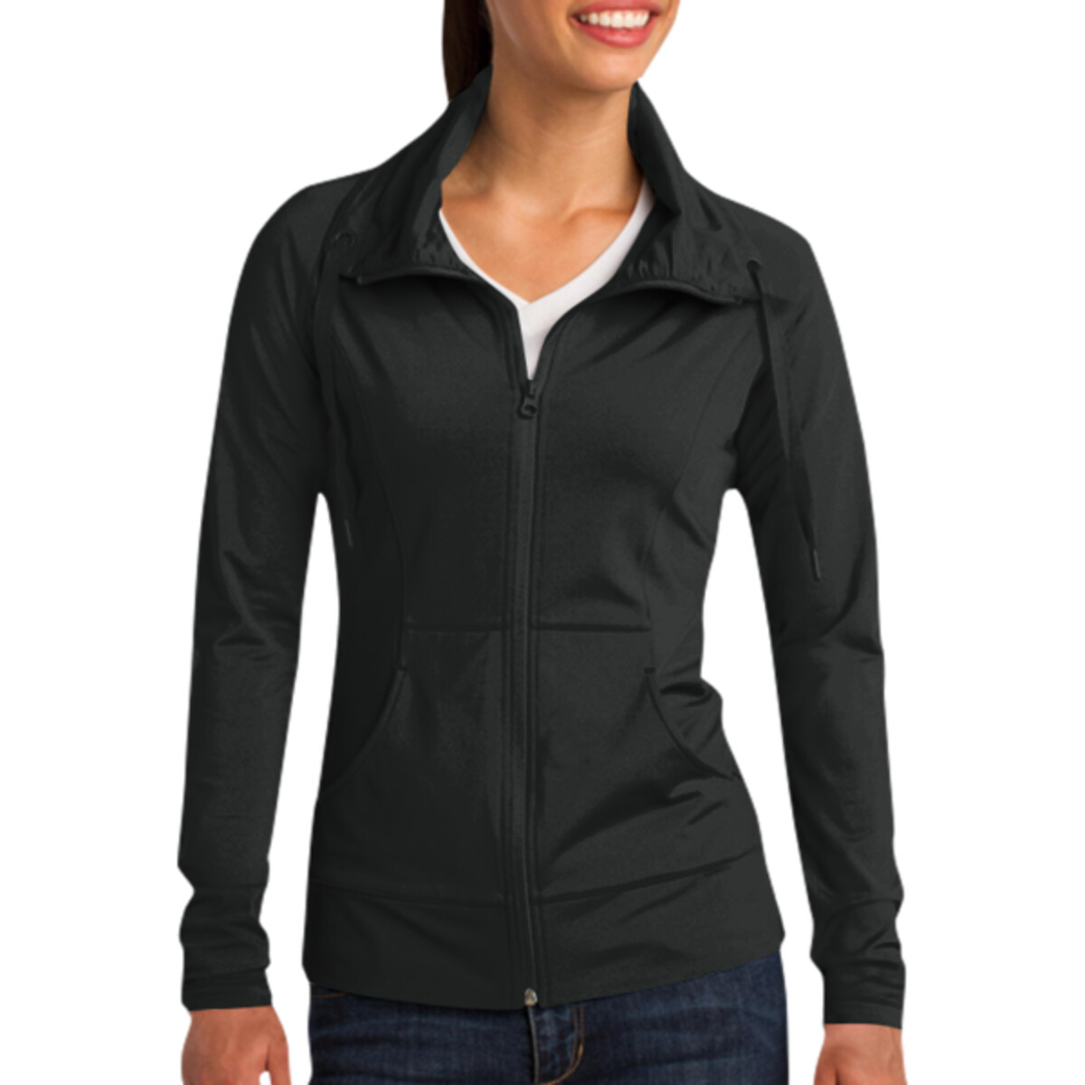 Custom No Minimum Sport-Tek Ladies Sport Wick Stretch Full Zip Jacket LST852 Front View