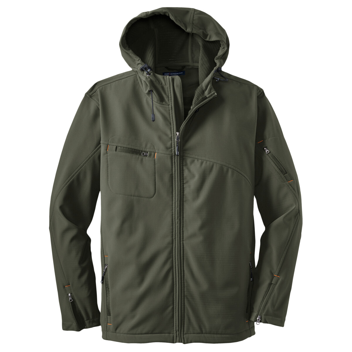 Custom No Minimum Port Authority Textured Hooded Soft Shell Jacket J706 Front View