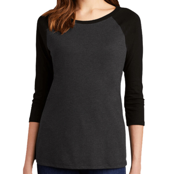  Custom No Minimum District Women's Perfect Tri 3/4 Sleeve Raglan DM136L Front View