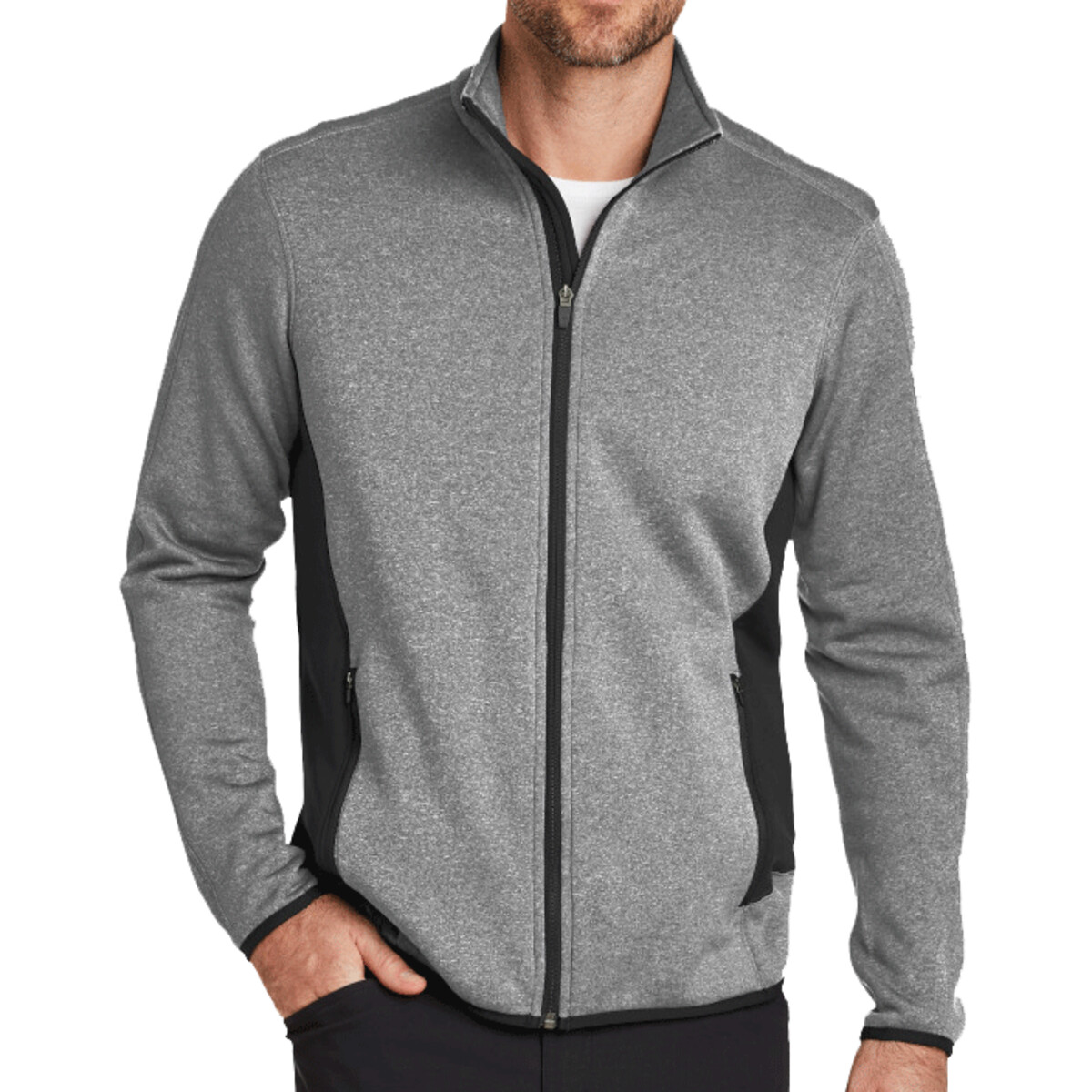 Custom No Minimum Eddie Bauer Full Zip Heather Stretch Fleece Jacket EB238 Front View