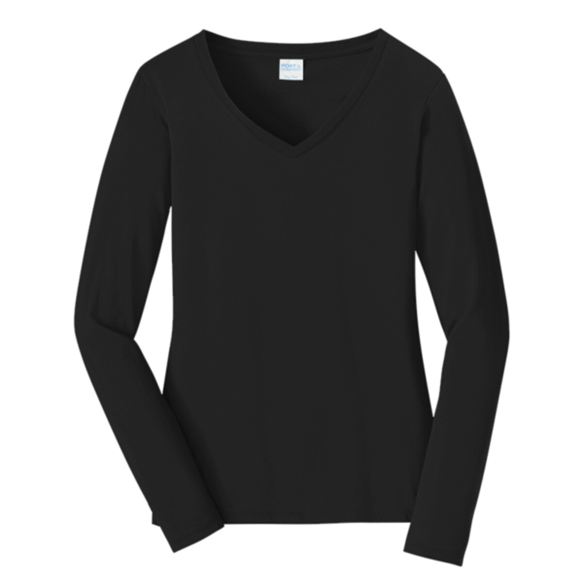 No Minimum Custom Logo Ladies Long Sleeve Fan Favorite V Neck Tee LPC450VLS Front View