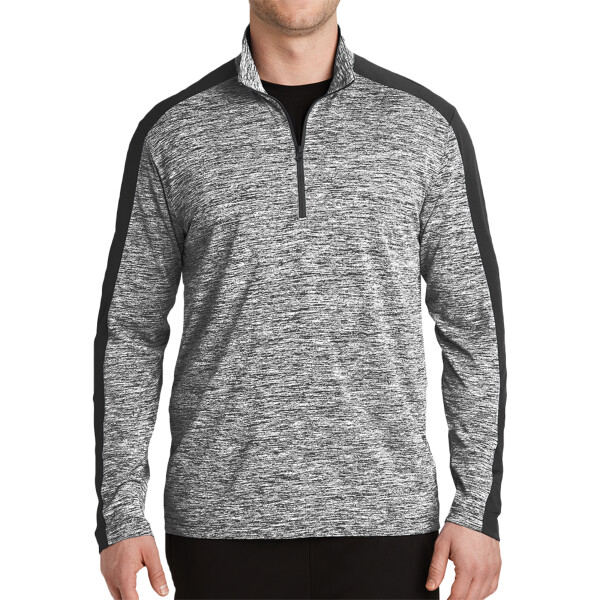Custom No Minimum Sport-Tek PosiCharge Electric Heather Colorblock 1/4 Zip Pullover ST397 Front View