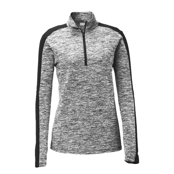 Custom No Minimum Sport-Tek Ladies PosiCharge Electric Heather Colorblock 1/4 Zip Pullover LST397 Front View