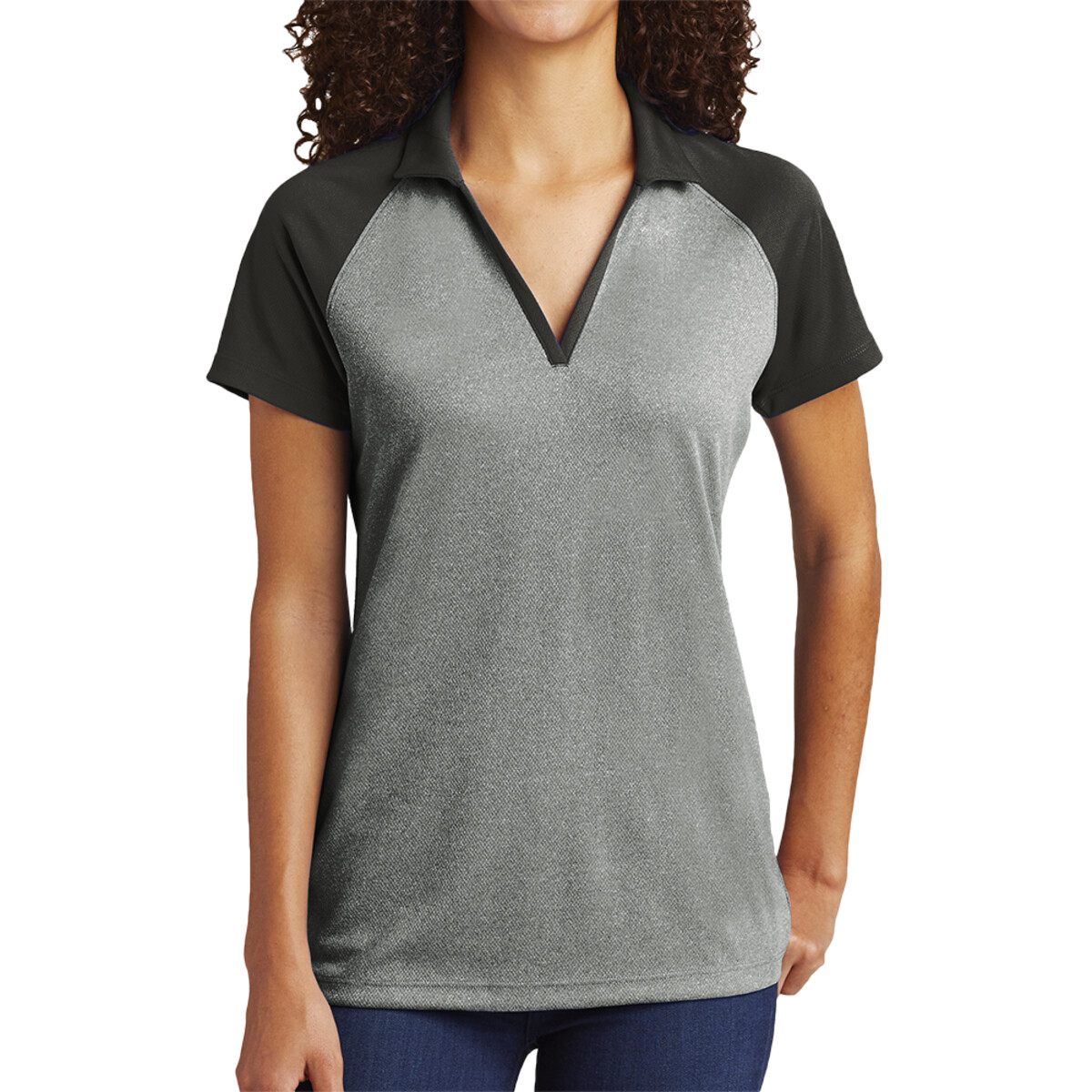 Custom No Minimum Sport-Tek Ladies PosiCharge RacerMesh Raglan Heather Block Polo LST641 Front View