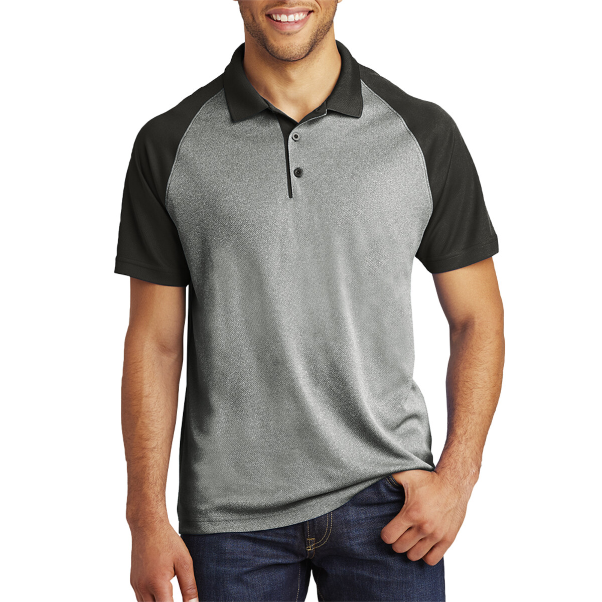 Custom No Minimum Sport-Tek PosiCharge RacerMesh Raglan Heather Block Polo ST641 Front View
