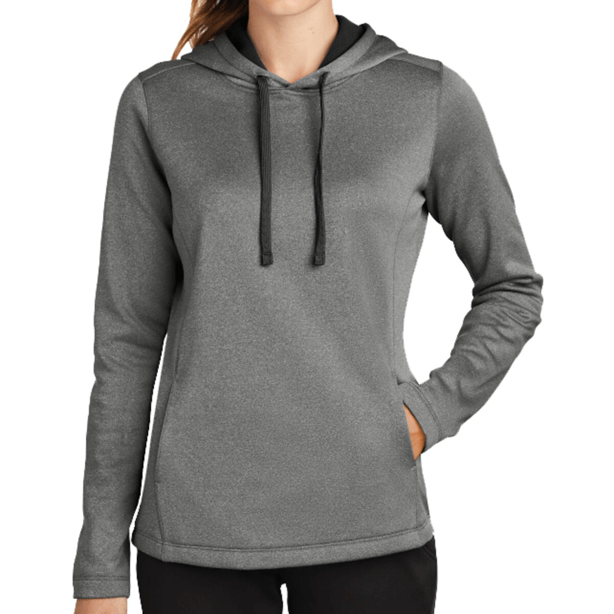 Custom No Minimum Sport-Tek Ladies PosiCharge Sport Wick Heather Fleece Hooded Pullover LST264 Front View