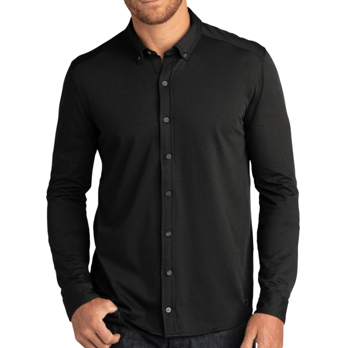 No Minimum Custom Logo OGIO Code Stretch Long Sleeve Button Up OG145 Front 