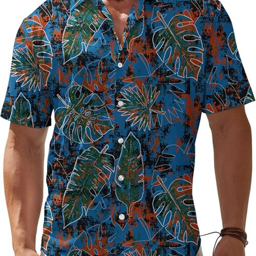 Bojin Red Leaf Navy Blue Hawaiian Shirt Thumbnail